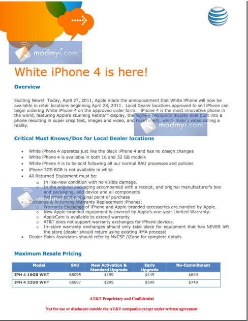 ATT white iPhone memo