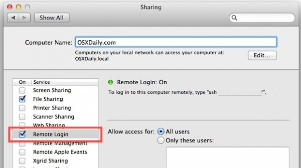 enable sftp server mac os x lion