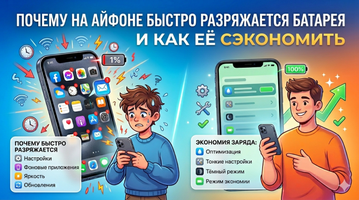 Почему на Айфоне быстро разряжается батарея и как её сэкономить
