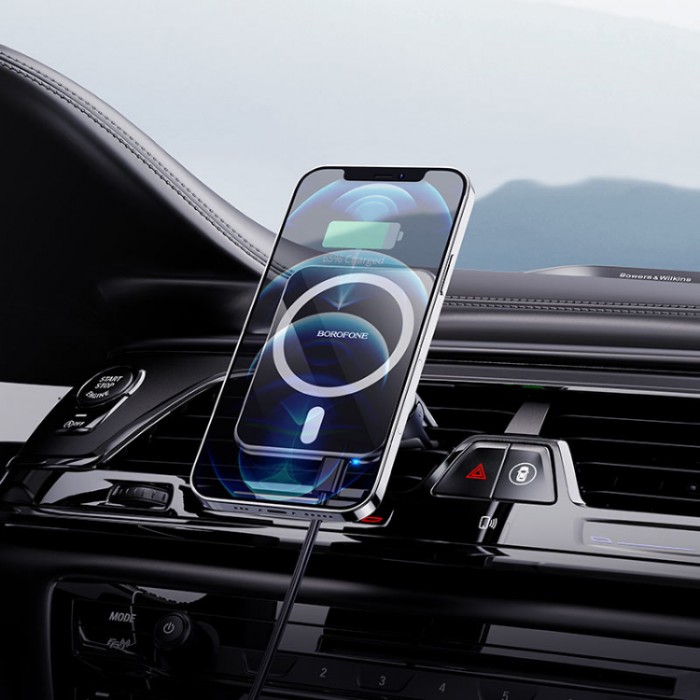 Borofone BH43 Xperience magnetic wireless charger Беспроводное зарядное устройство-автодержатель с поддержкой MagSafe