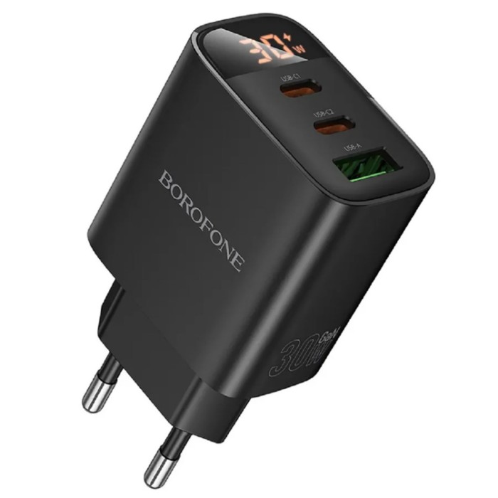 Borofone BA98A Ilustre with digital display set PD 30W USB - 2 * USB Type-C + Кабель кабель Type-C-Type-C (30 Вт) Сетевое зарядное устройство и кабель