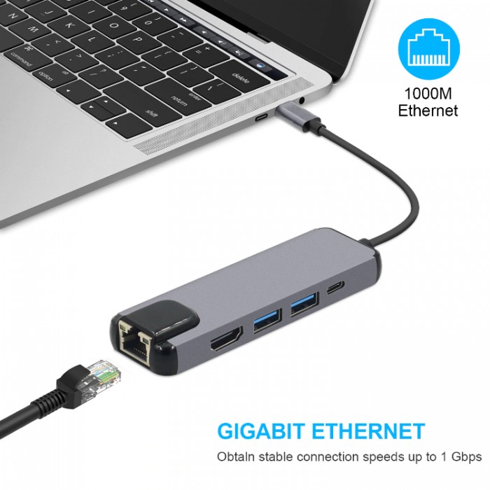 GoojoDoq H41 USB-C HUB 5-in-1 (Ethernet, HDMI, USB-A, PD) Адаптер
