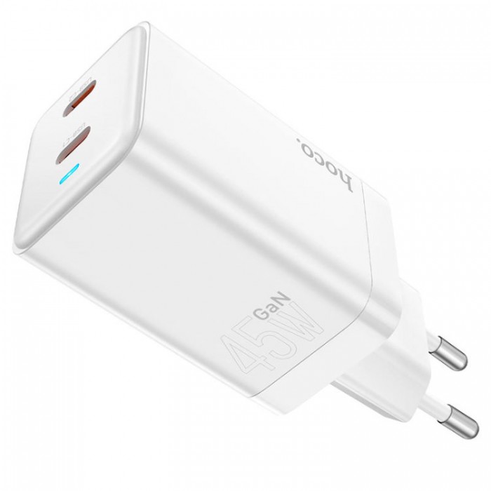 Hoco N23 (2*USB Type-C PD) 45W + QC 3.0 (45 Вт) + Кабель Lightning - USB -C Сетевое зарядное устройство