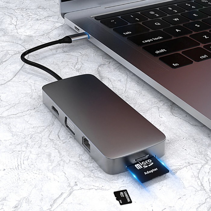 GoojoDoq H58 USB-C HUB 10-in-1 (Ethernet, 3,5мм jack, HDMI, VGA, SD, TF, USB-A, PD) Адаптер