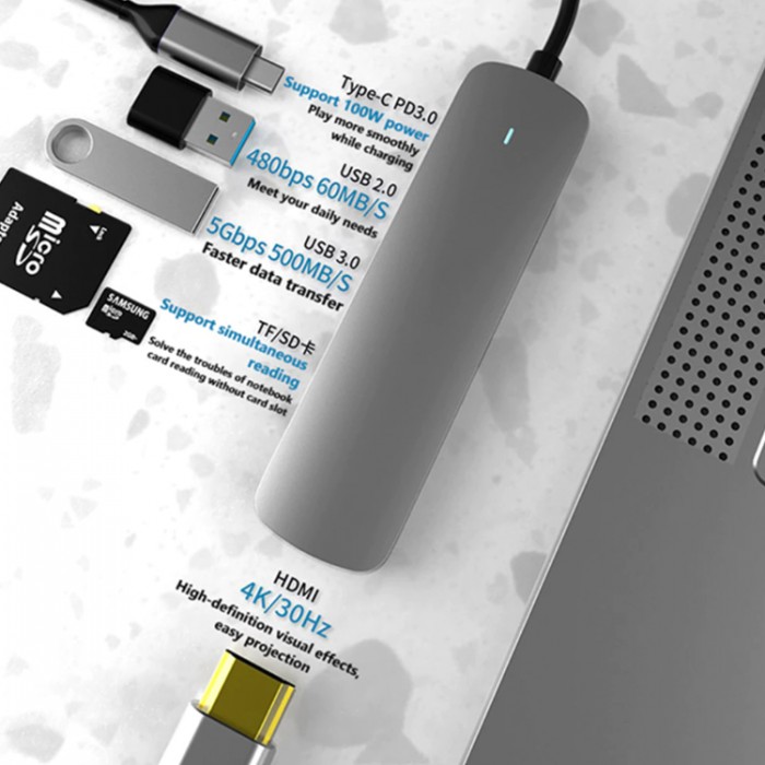 GoojoDoq H36 USB-C HUB 6-in-1 (HDMI, SD, TF, USB-A, PD) Адаптер