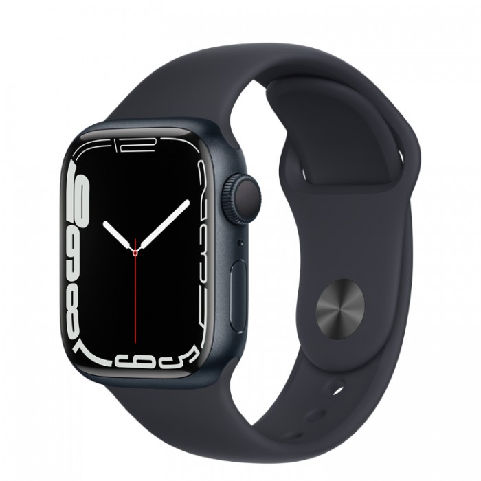 Apple Watch Series 7, 41 мм, Умные часы Корпус из алюминия и спортивный ремешок Тёмная ночь  (MKMX3)