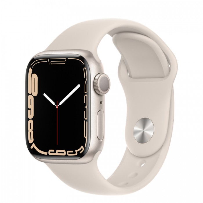 Apple Watch Series 7, 41 мм, Умные часы Корпус из алюминия и спортивный ремешок Сияющая звезда (MKMY3) 