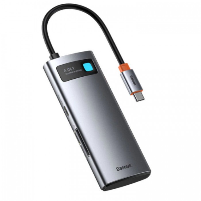 Baseus Metal Gleam Series USB-C HUB 6-in-1 (SD, TF, USB 3.0*3, PD) Адаптер