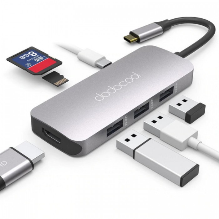 Dodocool DC68 USB-C HUB 7-in-1 (USB, HDMI, SD, TF) Адаптер