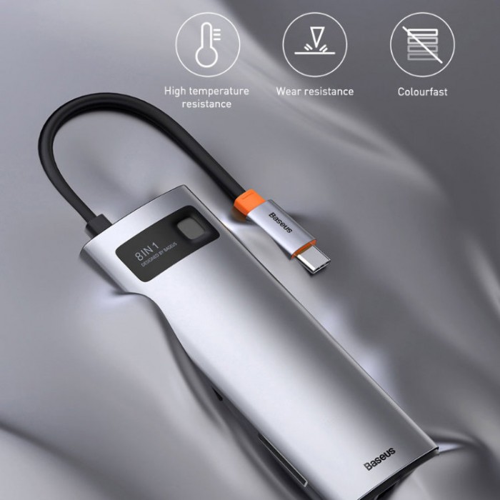 Baseus Metal Gleam Series USB-C HUB 6-in-1 (USB 3.0*3, HDMI 4K, RJ45, PD) Адаптер