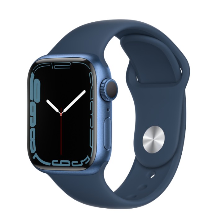 Apple Watch Series 7, 41 мм, Умные часы Корпус из алюминия и спортивный ремешок Синий омут (MKN13)