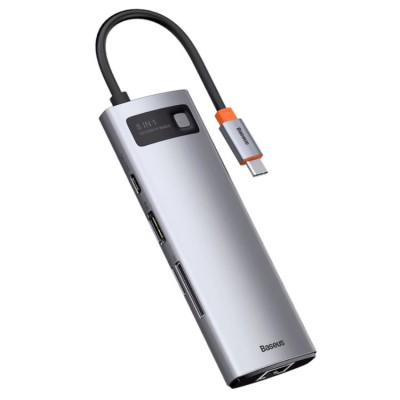 Baseus Metal Gleam Series USB-C HUB 8-in-1 (USB 3.0*3, HDMI 4K, SD, TF, RJ45, PD) Адаптер
