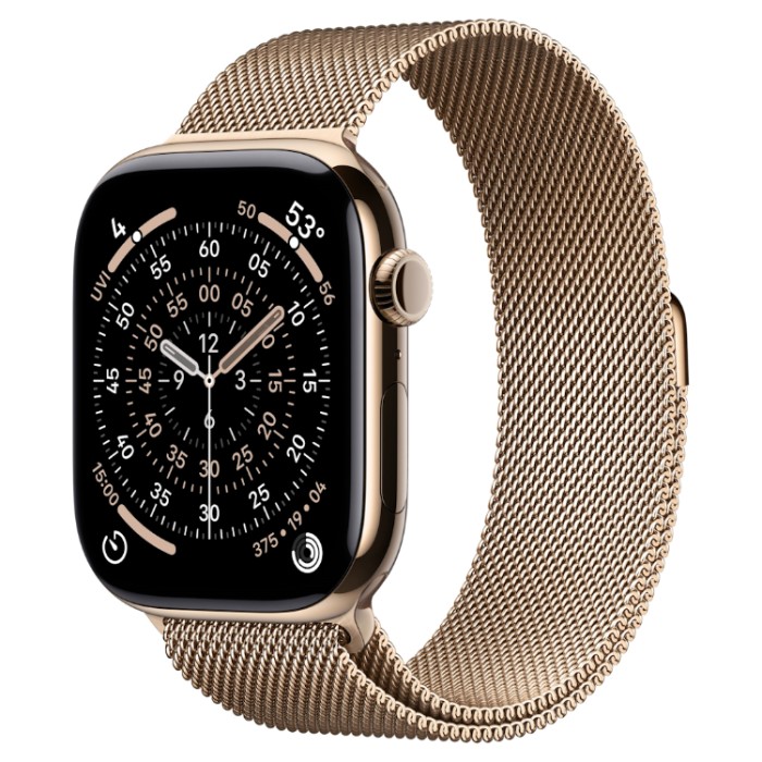 Apple Watch Series 11, 46 мм (MFD74) Умные часы Корпус из титана золотого цвета, миланский браслет золотого цвета S/M
