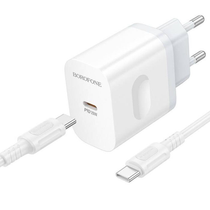 Borofone BA99A Breeze single port PD3.0 Type-C (20 Вт) + Кабель Type-C - Type-C 1м Сетевое зарядное устройство и кабель