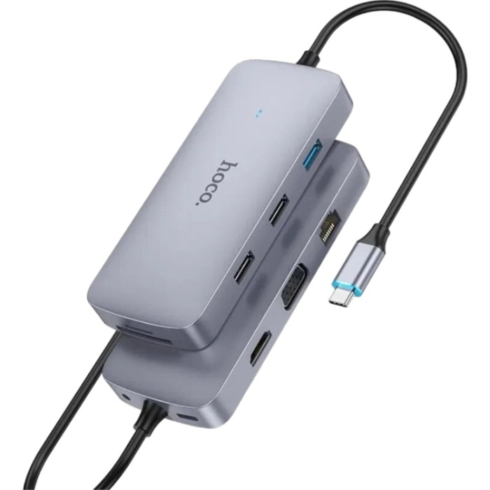 Hoco HB33 Easy mix USB-C HUB 10-in-1 (1*USB 3.0, 2*USB 2.0, 1*USB-C, 1*AUX, 1*HDMI, 1*VGA, 1*SD/TF, 1*RJ45) Адаптер