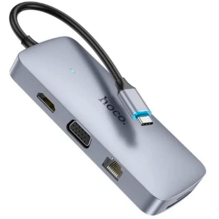 Hoco HB33 Easy mix USB-C HUB 10-in-1 (1*USB 3.0, 2*USB 2.0, 1*USB-C, 1*AUX, 1*HDMI, 1*VGA, 1*SD/TF, 1*RJ45) Адаптер