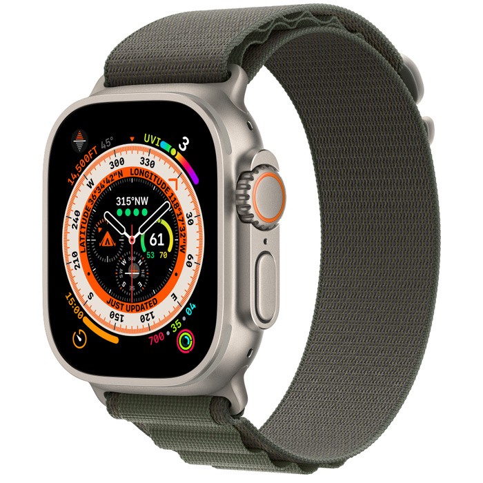 Apple Watch Ultra, 49 мм, GPS + Cellular, корпус из титана, ремешок Alpine зеленого цвета размер Medium (MQFN3)