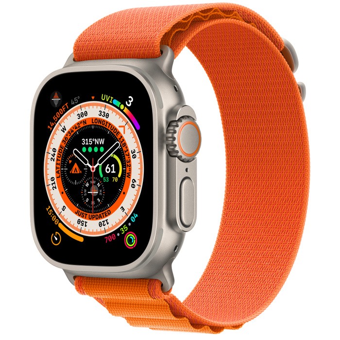 Apple Watch Ultra, 49 мм, GPS + Cellular, корпус из титана, ремешок Alpine оранжевого цвета размер Small (MNHH3)