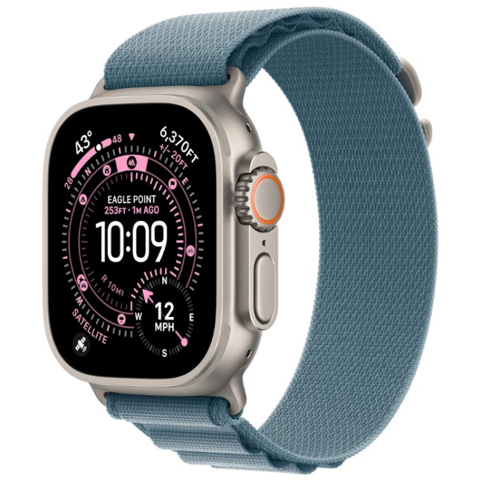 Apple Watch Ultra 3, 49 мм, GPS + Cellular (MEWM4) Умные часы корпус из Натурального титана, ремешок Alpine размер M светло-голубого