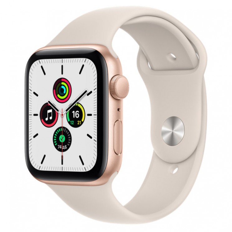 Apple Watch SE, 44 мм, Умные часы Корпус из алюминия и спортивный ремешок Сияющая звезда (MKQ53)