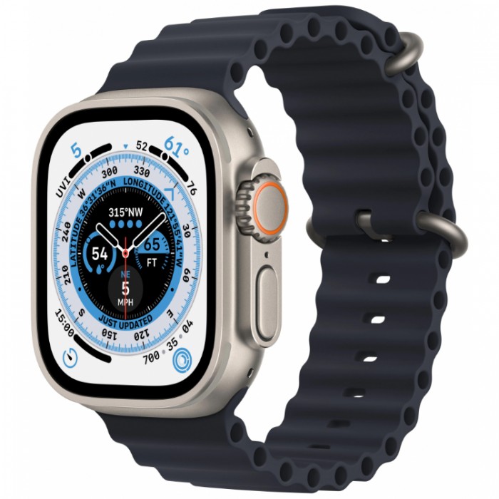 Apple Watch Ultra, 49 мм, GPS + Cellular, корпус из титана, ремешок Ocean цвета «тёмная ночь» (MQEE3)