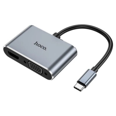 Hoco HB30 Eco Type-C multi-function converter USB-C HUB 4-in-1 (1*USB 3.0, HDMI, VGA, PD) Адаптер