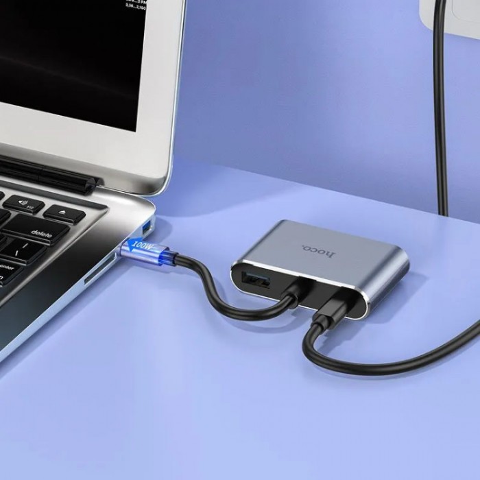 Hoco HB30 Eco Type-C multi-function converter USB-C HUB 4-in-1 (1*USB 3.0, HDMI, VGA, PD) Адаптер
