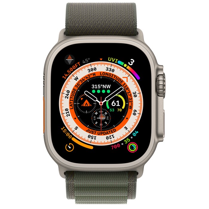 Apple Watch Ultra, 49 мм, GPS + Cellular, корпус из титана, ремешок Alpine оранжевого цвета размер Large (MQFM3)