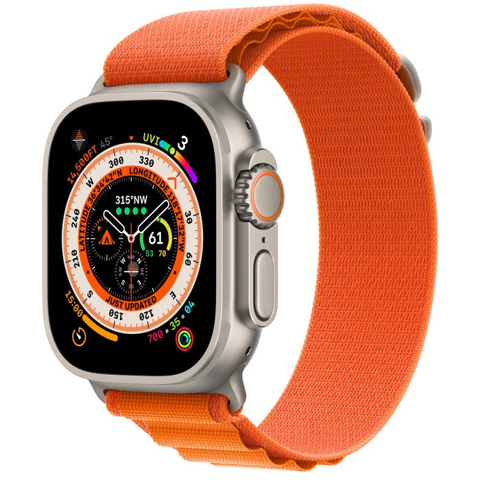 Apple Watch Ultra, 49 мм, GPS + Cellular, корпус из титана, ремешок Alpine оранжевого цвета размер Large (MQFM3)
