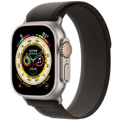 Apple Watch Ultra, 49 мм, GPS + Cellular, корпус из титана, ремешок Trail черного/серого цвета размер Medium/Large (MQFX3)