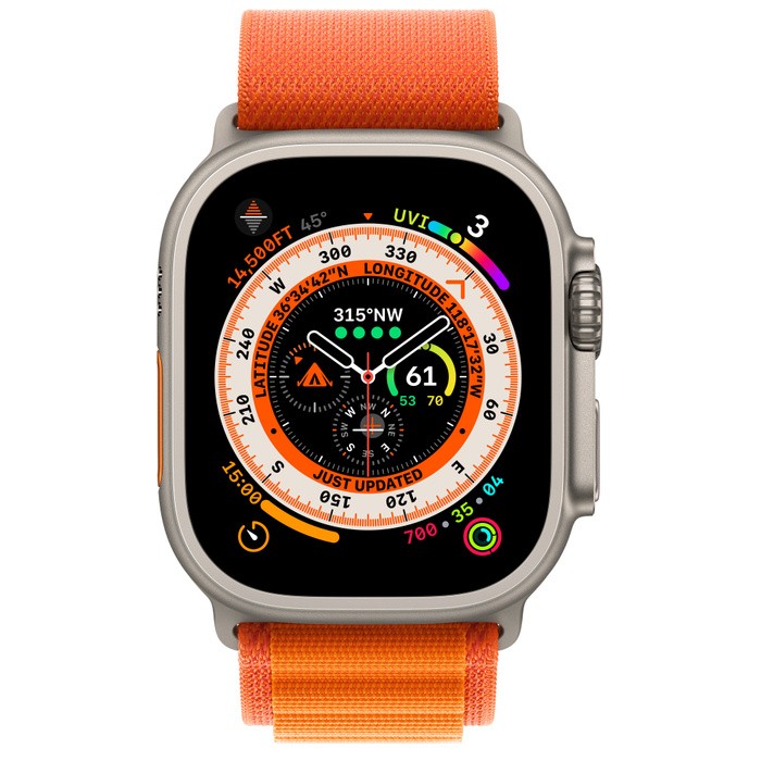 Apple Watch Ultra, 49 мм, GPS + Cellular, корпус из титана, ремешок Trail черного/серого цвета размер Small/Medium (MQFW3)