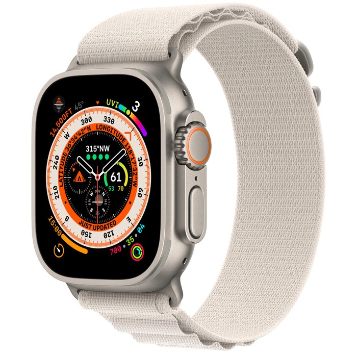 Apple Watch Ultra, 49 мм, GPS + Cellular, корпус из титана, ремешок Trail черного/серого цвета размер Small/Medium (MQFW3)