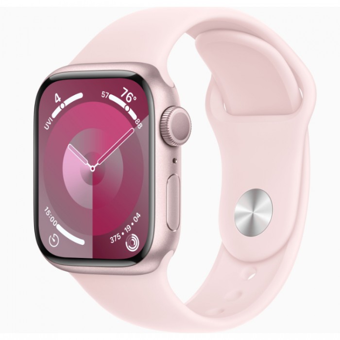 Apple Watch Series 9, 41 мм, Умные часы Корпус из алюминия розового цвета, спортивный ремешок Светло-розовый