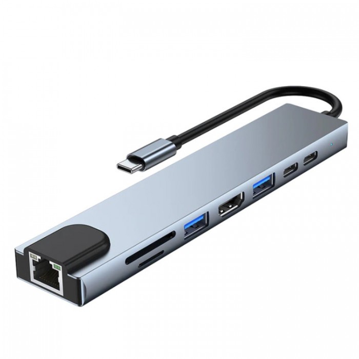 Easyidea USB-C HUB 8-in-1 (HDMI, USB 3.0, USB 2.0, PD, USB Type-C, RJ45 Ethernet, TF, SD) Адаптер