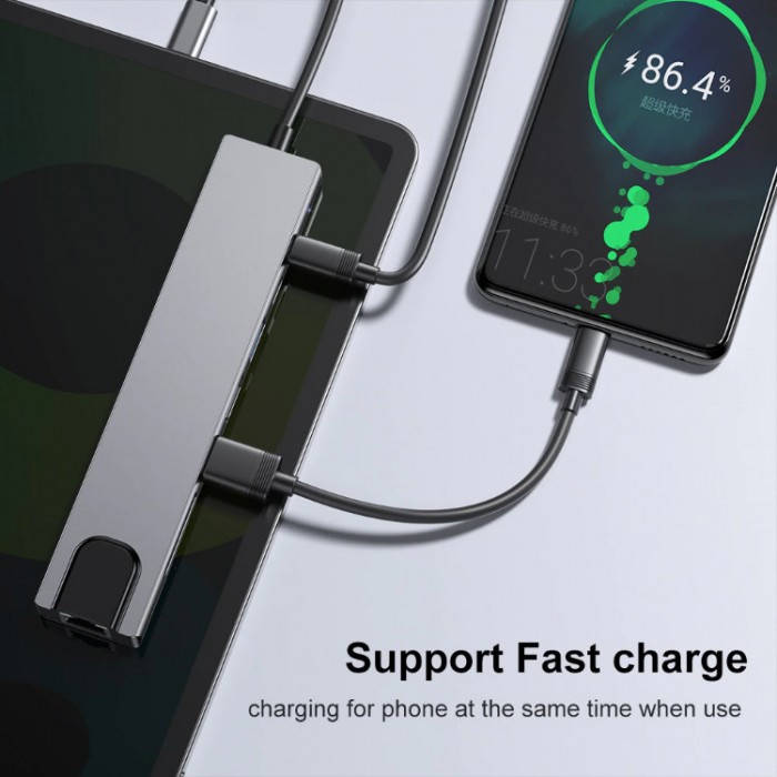 Easyidea USB-C HUB 8-in-1 (HDMI, USB 3.0, USB 2.0, PD, USB Type-C, RJ45 Ethernet, TF, SD) Адаптер