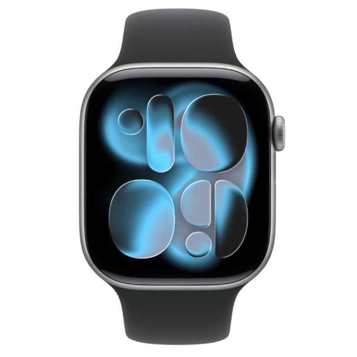 Apple Watch Series 11, 46 мм, Умные часы Корпус из алюминия Серый космос, спортивный ремешок Черный