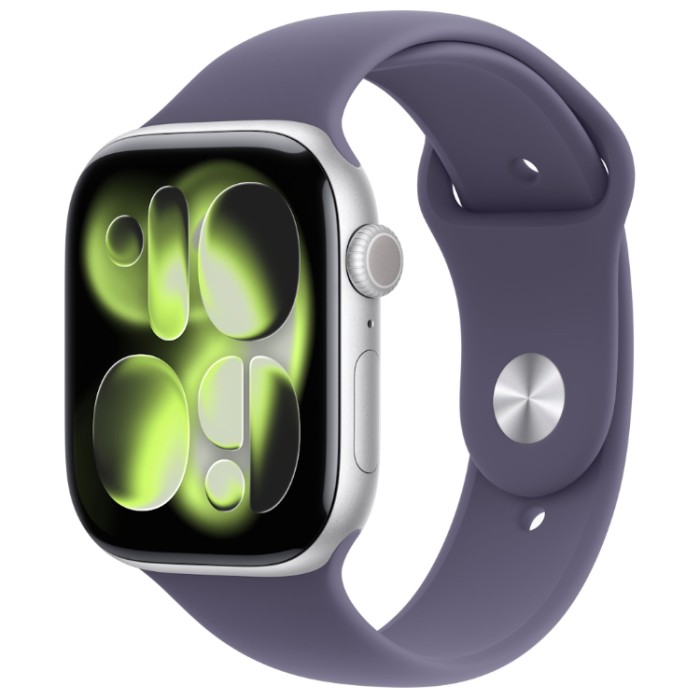 Apple Watch Series 11, 42 мм, Умные часы Корпус из алюминия Серебристый, спортивный ремешок Фиолетовый туман