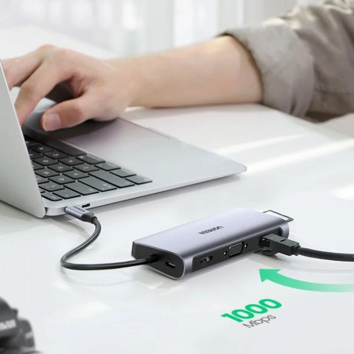Ugreen USB-C HUB 10-in-1 (3xUSB 3.0, HDMI, VGA, SD/TF, TF, Ethernet, Jack 3,5 mm, PD) Адаптер