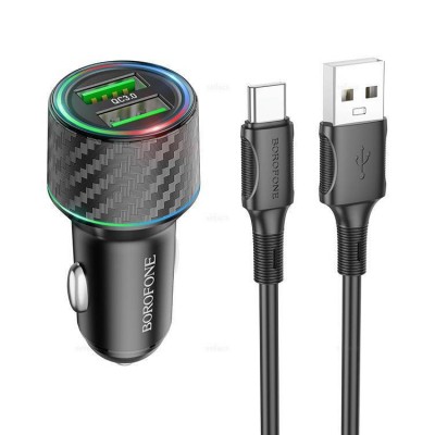 Borofone BZ21A 36W 2USB QC3.0 + Кабель USB Type-C Автомобильное зарядное устройство
