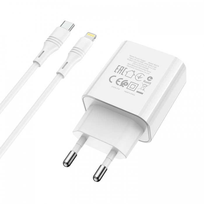 Borofone BA57A Easy Speed PD3.0 Type-C (20 Вт) + Кабель Lightning 1м Сетевое зарядное устройство и кабель