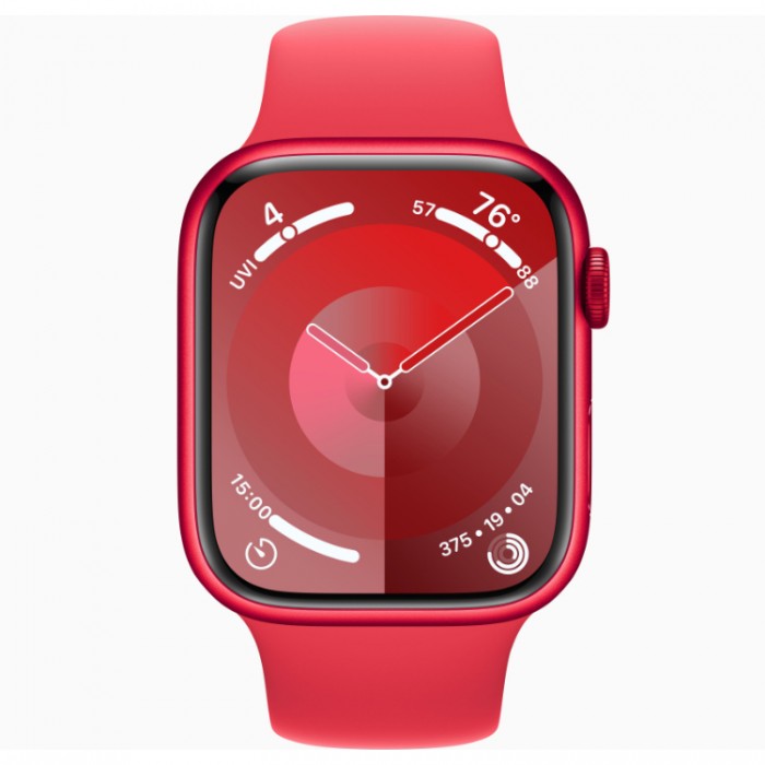 Apple Watch Series 9, 45 мм, Умные часы Корпус из серебристого цвета, спортивный ремешок Штормовой синий