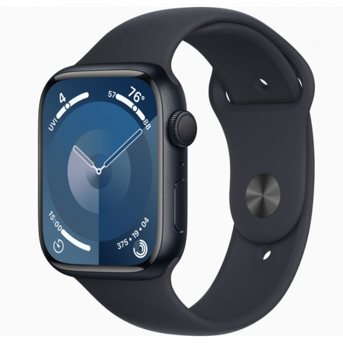 Apple Watch Series 9, 45 мм, Умные часы Корпус из алюминия цвета Темная ночь, спортивный ремешок Темная ночь