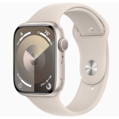 Apple Watch Series 9, 45 мм, Умные часы Корпус из алюминия цвета Сияющая звезда, спортивный ремешок Сияющая звезда