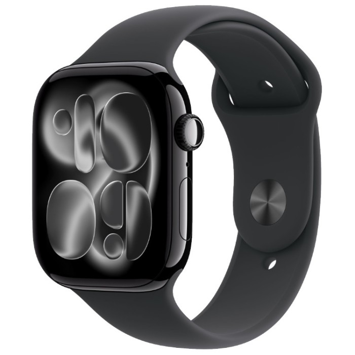 Apple Watch Series 11, 42 мм (MEQU4) Умные часы Корпус из алюминия Черный глянец, спортивный ремешок Черный  M/L