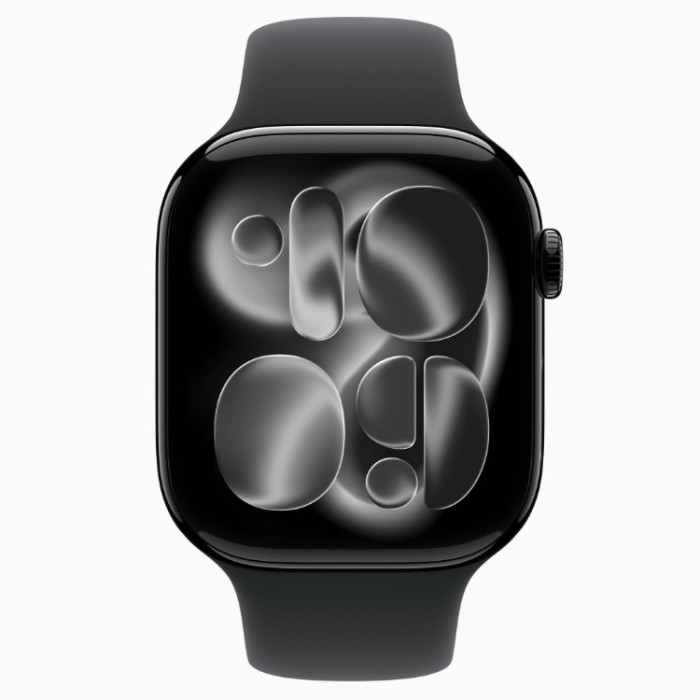 Apple Watch Series 11, 42 мм (MEQU4) Умные часы Корпус из алюминия Черный глянец, спортивный ремешок Черный  M/L