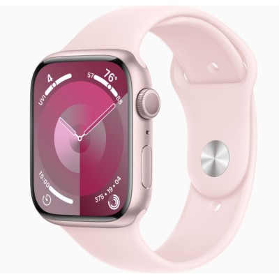 Apple Watch Series 9, 45 мм, Умные часы Корпус из алюминия розового цвета, спортивный ремешок Светло-розовый