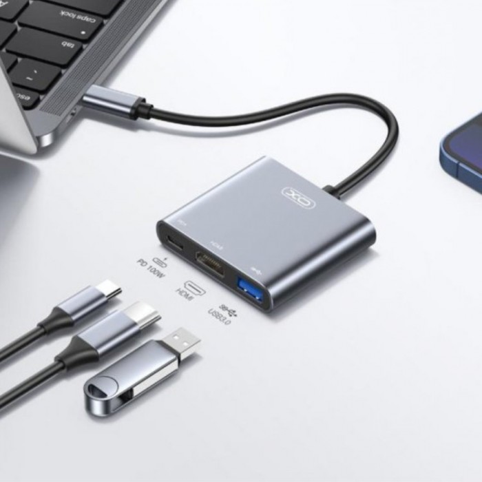 XO HUB011 USB-C HUB 3-in-1 (HDMI, USB 3.0, USB-C PD) Адаптер