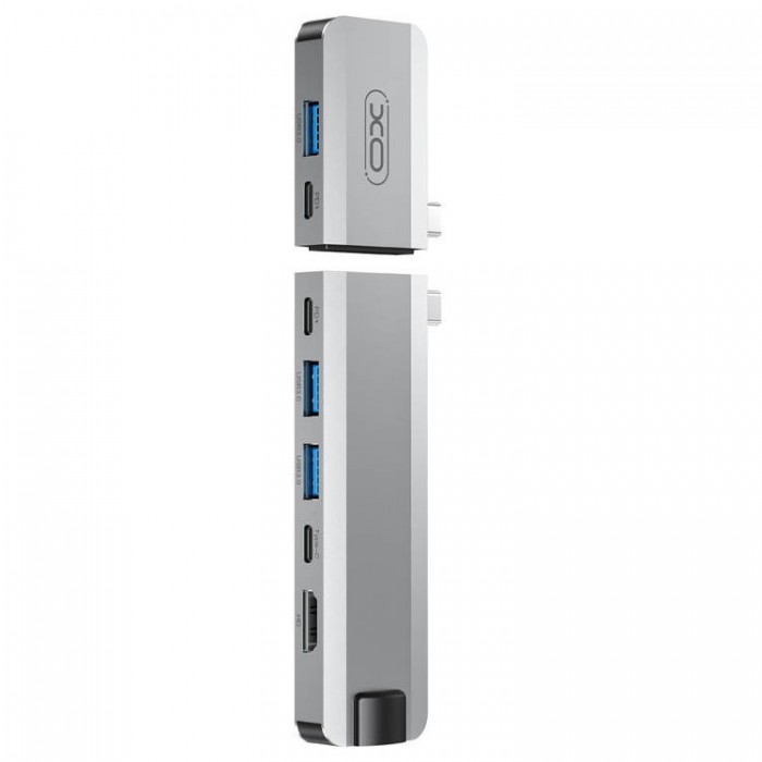 XO HUB017 USB-C HUB Magnetic Metal Docking 9-in-1 (3*USB 3.0, 3*USB-C, 2*HDMI, RJ45) Адаптер