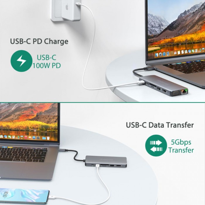 Dodocool USB-C HUB 14-in-1 (USB, HDMI, SD, TF, Ethernet, VGA, USB-C, 3,5mm jack) Адаптер