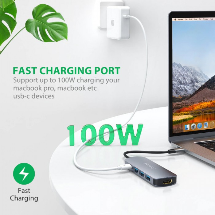 Dodocool DC76 USB-C HUB 7-in-1 (3*USB 3.0, HDMI 4K, PD, SD, TF) Адаптер